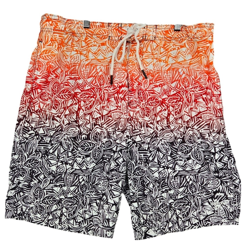 Speedo XXL Swim Trunks Mens Orange Black Floral Batik Board Shorts